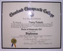 Cleaveland Chiropractic College Certificate